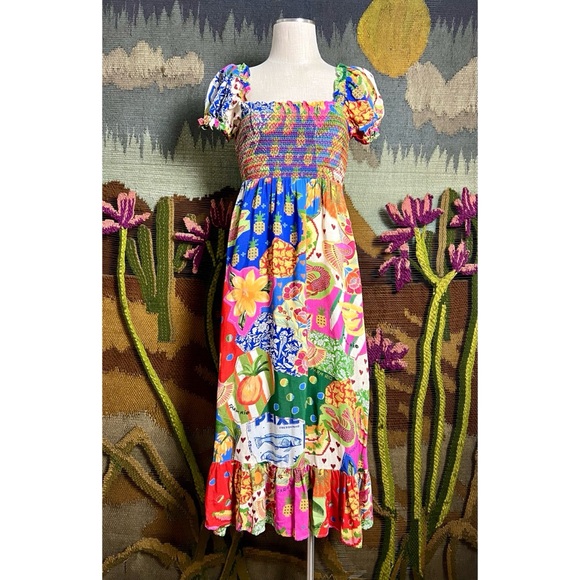 Farm Rio Sunny Mix Midi Dress XS - Picture 9 of 14